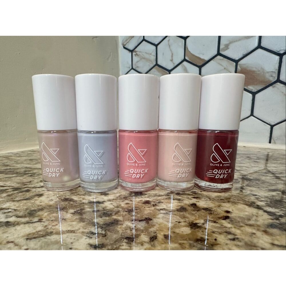 Olive & June 5 Pack of Quick Dry Nail Polish New Multi Color Pink Purple